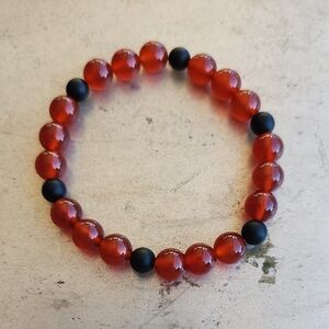 Carnelian And Matte Onyx Beaded Bracelet